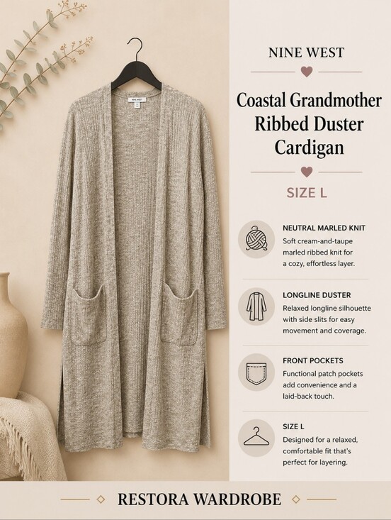 Nine West Sweaters - Nine West Coastal Grandmother Ribbed Duster Cardigan Pockets Size L